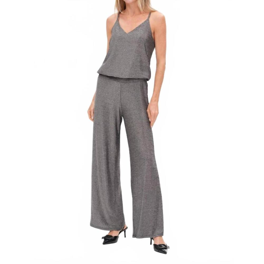 NEW SIX/FIFTY carol knit lurex jumpsuit in silver